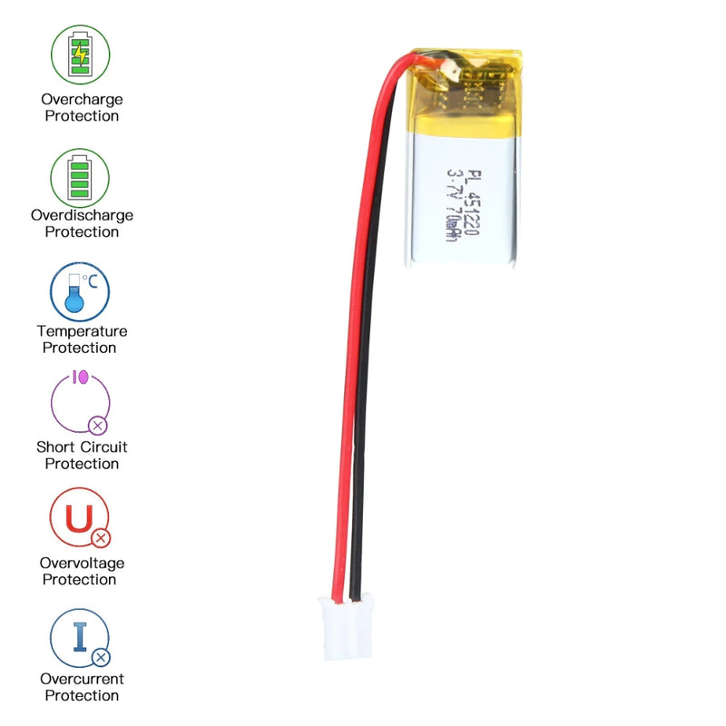 Chargez l&#39;image dans la visionneuse de la galerie, [PH2.0-JST Connector][451220] Universal 70mAh 3.7V Rechargeable Li-Ion Lithium Polymer Battery - Polar Tech Australia
