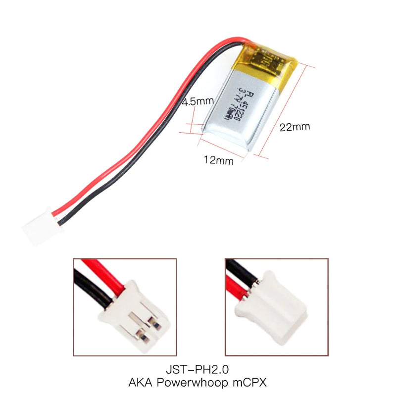 Chargez l&#39;image dans la visionneuse de la galerie, [PH2.0-JST Connector][451220] Universal 70mAh 3.7V Rechargeable Li-Ion Lithium Polymer Battery - Polar Tech Australia
