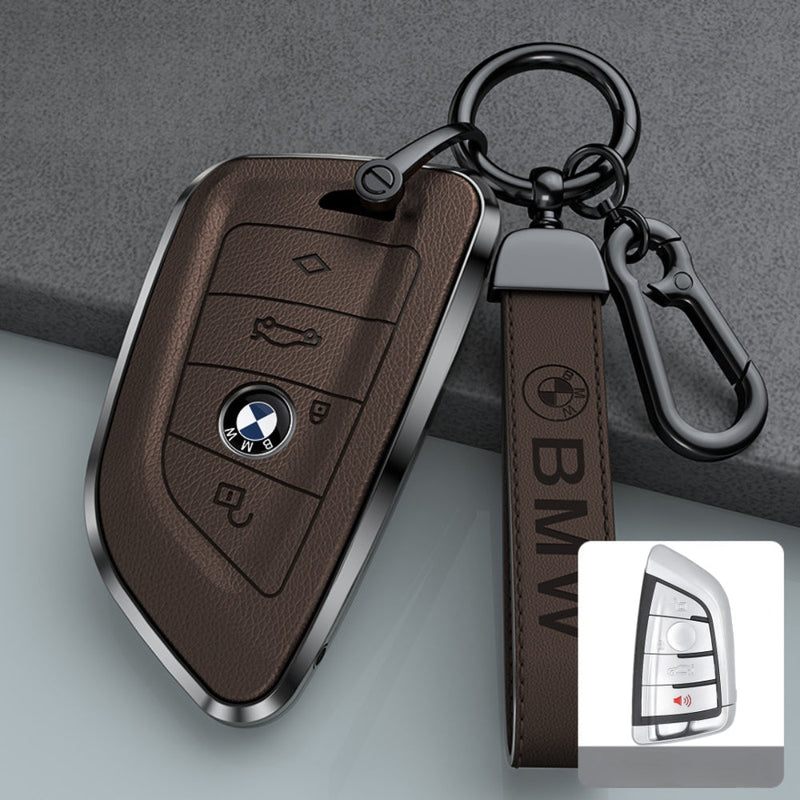 Load image into Gallery viewer, BMW Zinc Alloy + Leather Protection Car Key Fob Case Cover For 1, 2, 3, 5, 7 Series, X3, X5, X6
