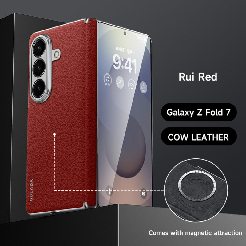 Cargue la imagen en el visor de la galería, Samsung Galaxy Z Fold7 5G - SULADA Frameless Cowhide Leather PC Phone Case
