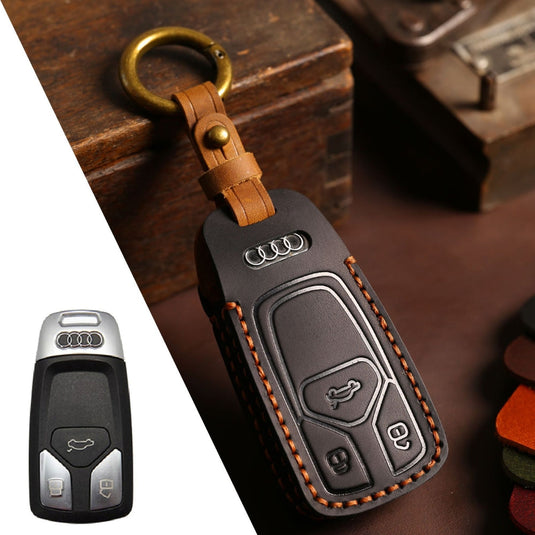 Audi Handcrafted Genuine Leather Car Key Fob Case Cover For A3, A4, A5, A6, A8, Q2, Q5, Q7, Q8, e-tron