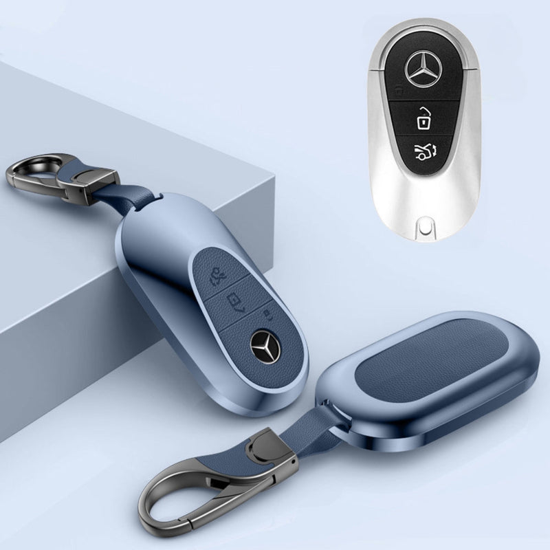 Chargez l&#39;image dans la visionneuse de la galerie, Mercedes Benz Aluminum Alloy Leather Car Key Fob Protection Case Cover For Benz A, C, E, S, G-Class, GLA, GLB, GLC, GLE, GLS, CLA, CLS, EQC
