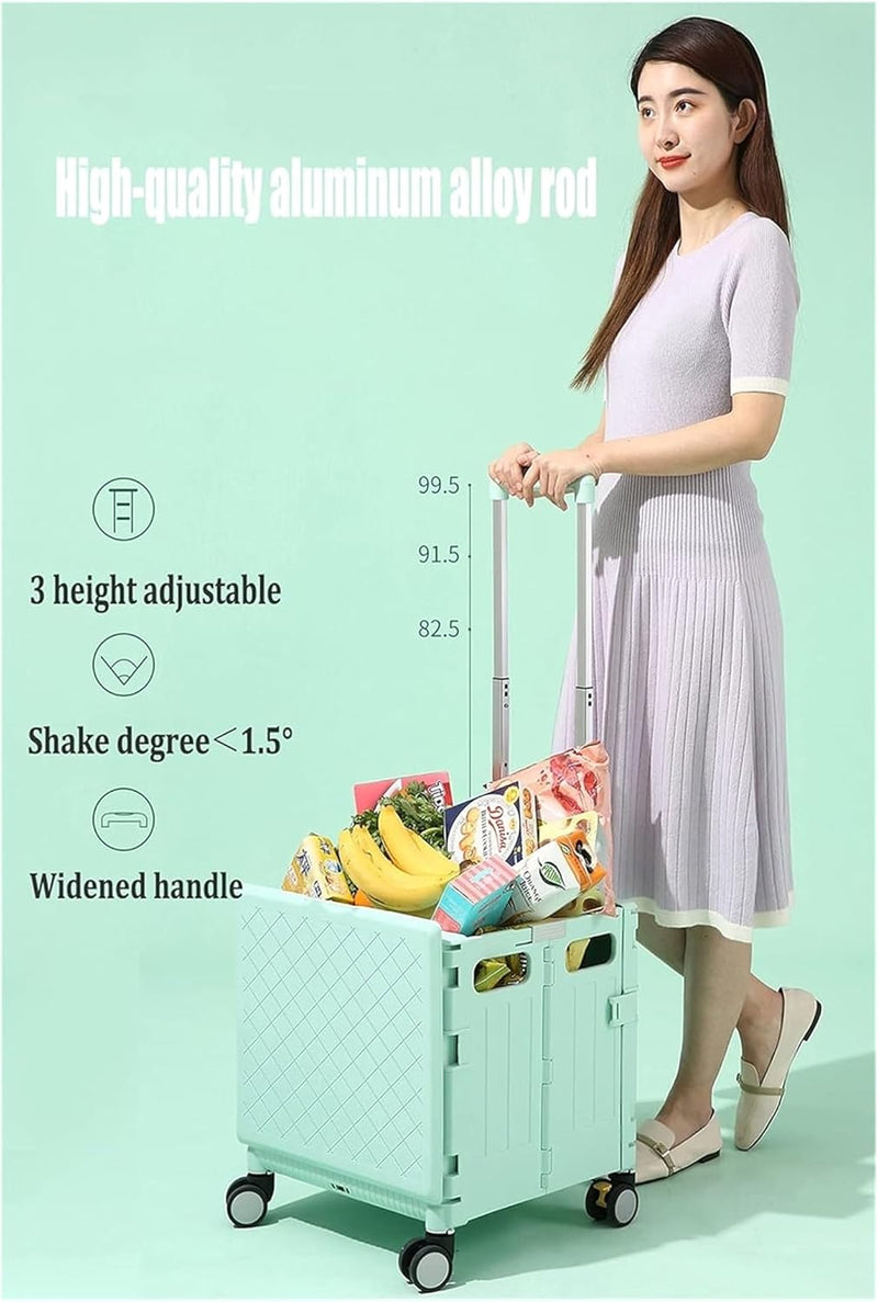 Cargue la imagen en el visor de la galería, Foldable Utility Cart with Lid Storage Box and Universal Wheels for Grocery, Travel, and Outdoor Use
