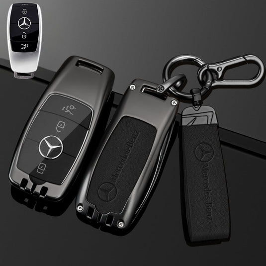 Mercedes Benz Alloy + Leather Protection Car Key Fob Case Cover For Benz A, B, C, E, S, G-Class, GLA, GLB, GLC, GLE, GLS, CLA, CLS, EQC