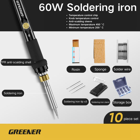 [TB-LVLIN60] [60W] Soldering Iron adjustable temperature 10 piece Set All in one - Polar Tech Australia