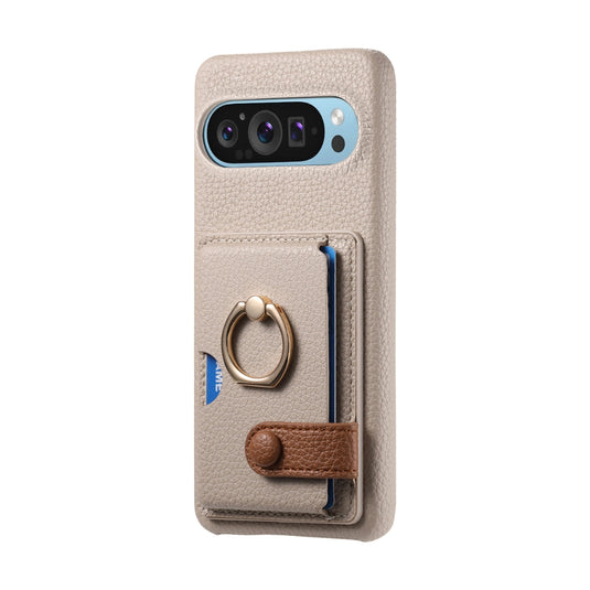 Google Pixel 10 Pro XL - Retro PU Leather Shockproof Phone Case with Ring Holder & Card Slot