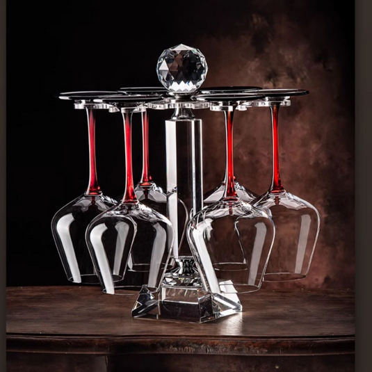 [9 in 1] Wine Accessories Gift Box Luxury 360° Rotating Crystal Hand Blown Wine Decanter with wine glasses and rack