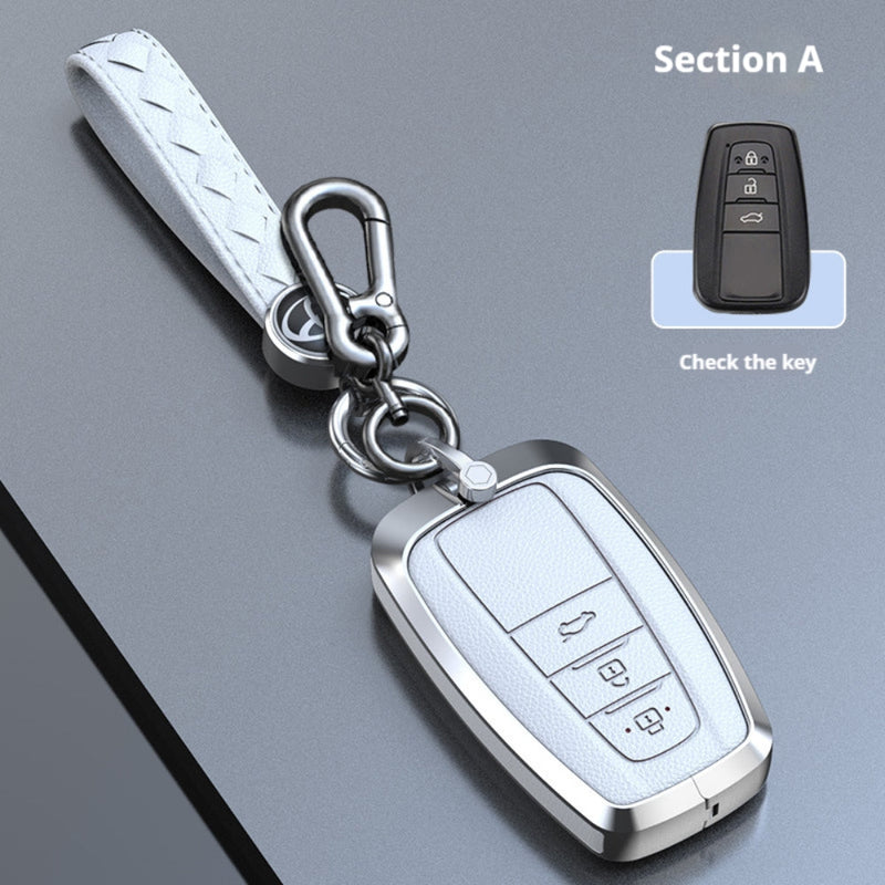 Chargez l&#39;image dans la visionneuse de la galerie, Toyota Zinc Alloy Leather Car Key Fob Case Cover For Camry, C-HR, Corolla, RAV4, Avalon, Land Cruiser, Prado, Prius
