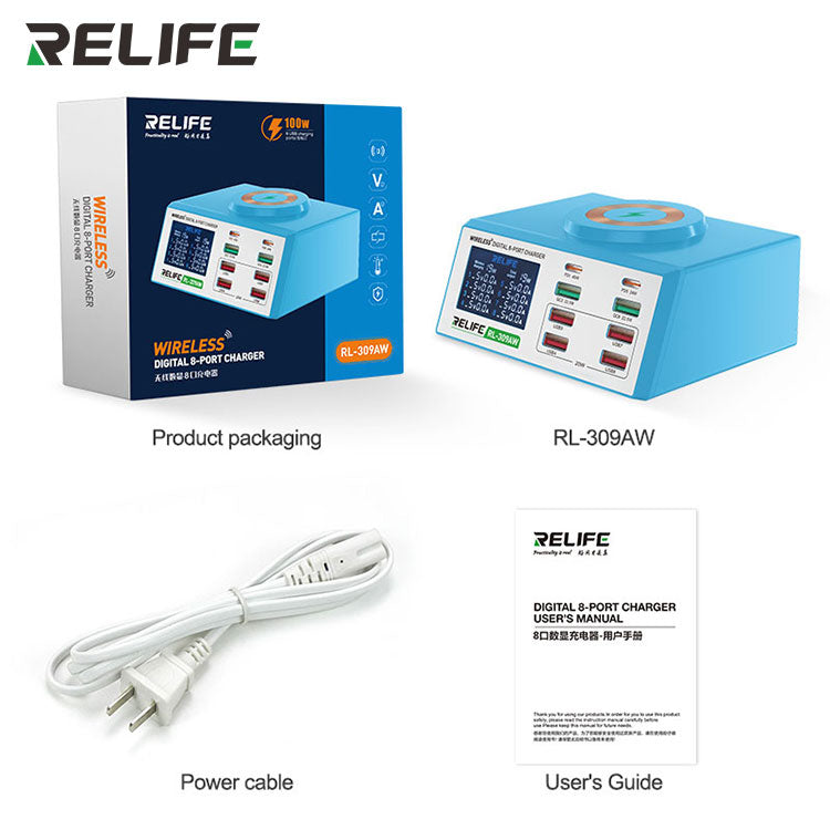 Chargez l&#39;image dans la visionneuse de la galerie, [RL-309AW] RELIFE Wireless Digital Display 8-Port Charger 100W - Polar Tech Australia
