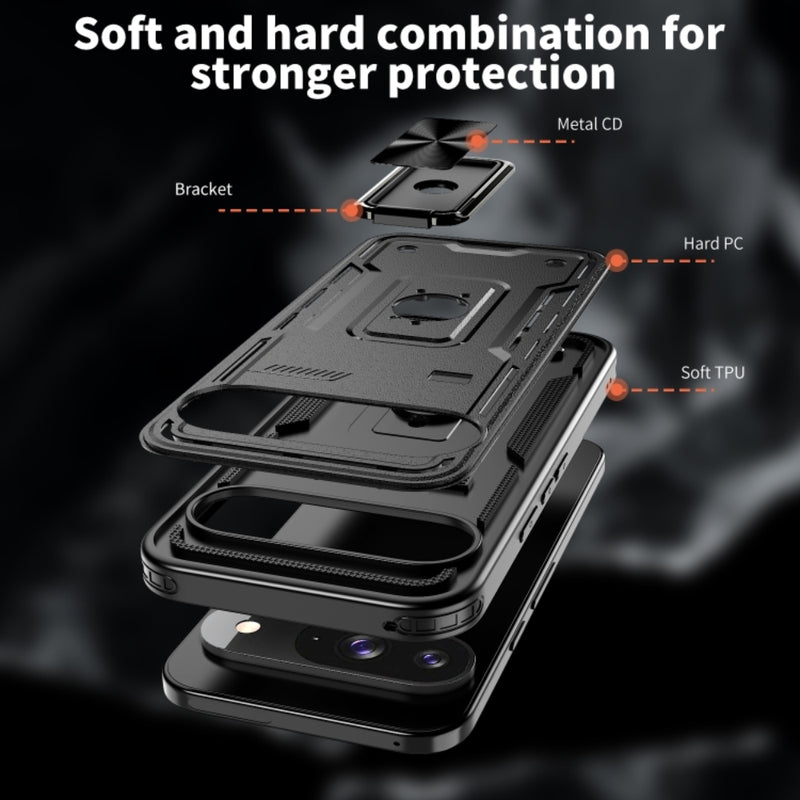 Cargue la imagen en el visor de la galería, Google Pixel 9 / 9 Pro - TPU+PC 2-in-1 Material Shockproof Protective Case with Metal Rotating Stand - Polar Tech Australia
