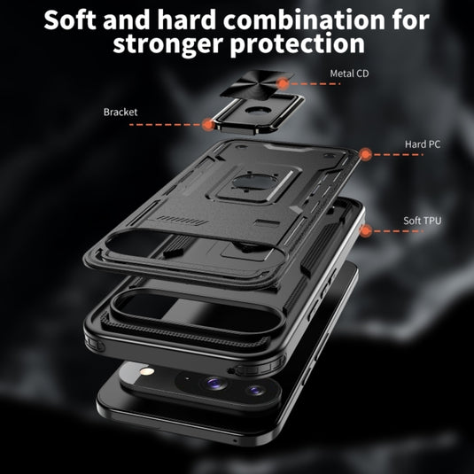 Google Pixel 9 / 9 Pro - TPU+PC 2-in-1 Material Shockproof Protective Case with Metal Rotating Stand - Polar Tech Australia