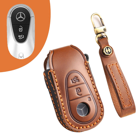 Mercedes Benz Handcrafted Genuine Leather Car Key Fob Protective Case Cover For Benz S-Class