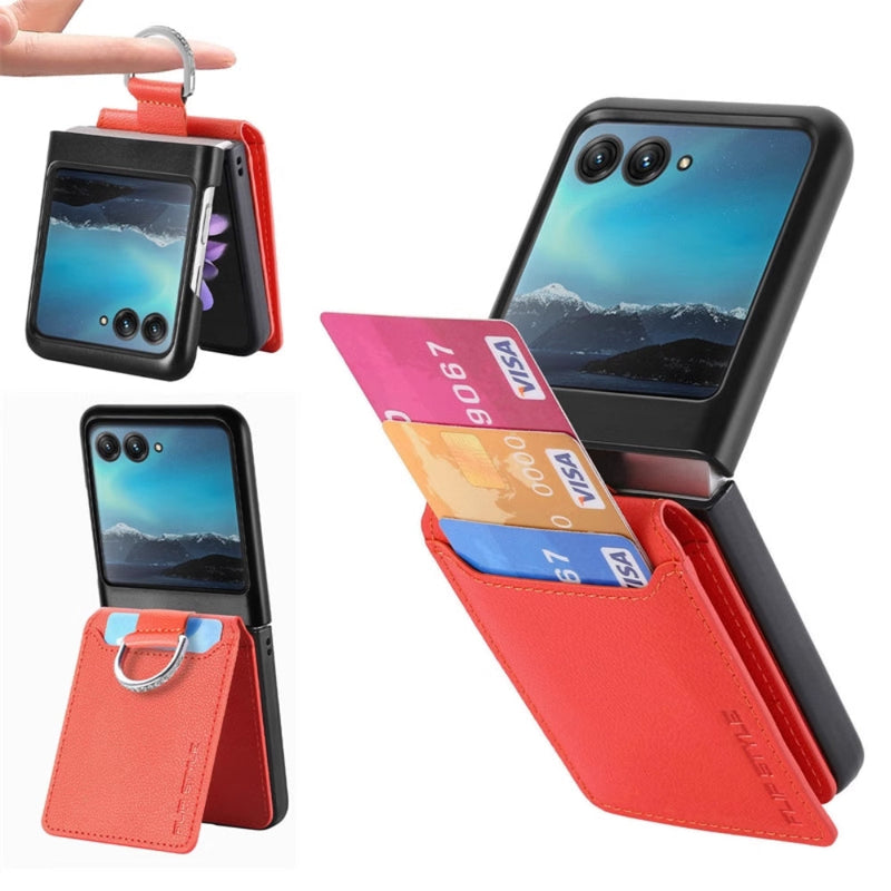 Load image into Gallery viewer, [With Card Slot] Motorola Razr 50/Ultra - Litchi Texture Leather Ring Wallet Phone Case - Polar Tech Australia
