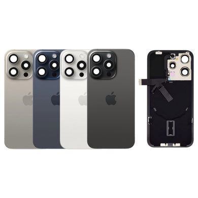 [Assembly With Flex] Apple iPhone 15 Pro - Back Rear Replacement Glass Panel With Camera Lens, Flash Light Flex & Magsafe Magnet Ring Wireless NFC Charging Flex