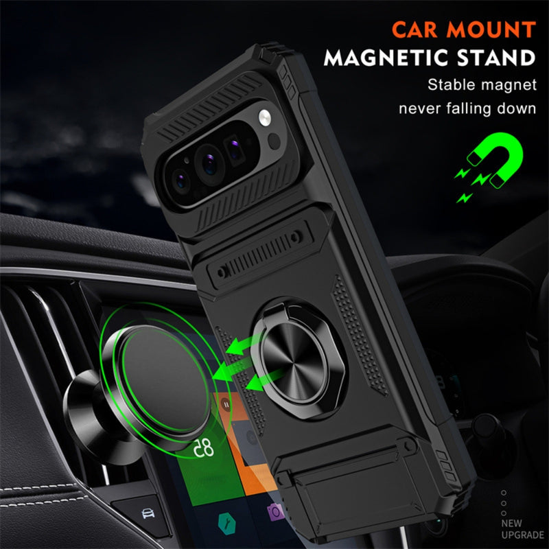 Cargue la imagen en el visor de la galería, Google Pixel 9 Pro XL - TPU+PC Shockproof Card Slot Phone Case with Metal Ring Holder - Polar Tech Australia
