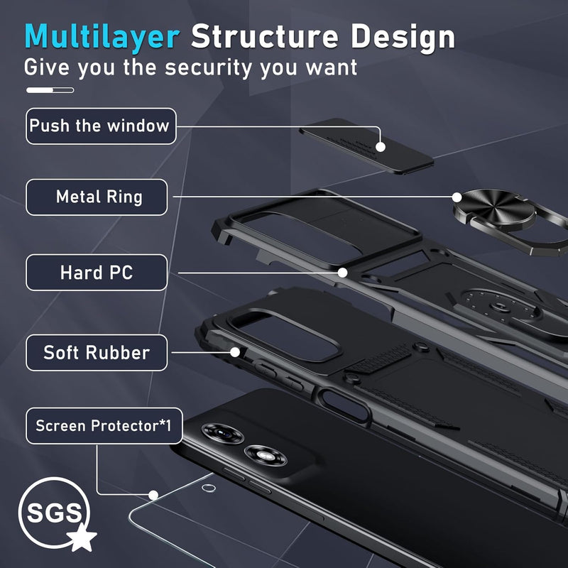 Chargez l&#39;image dans la visionneuse de la galerie, [Magnetic Ring Kickstand][Slide Camera Cover] Motorola Moto G Play 2024 - Shield Shockproof Rugged Heavy Duty Case - Polar Tech Australia
