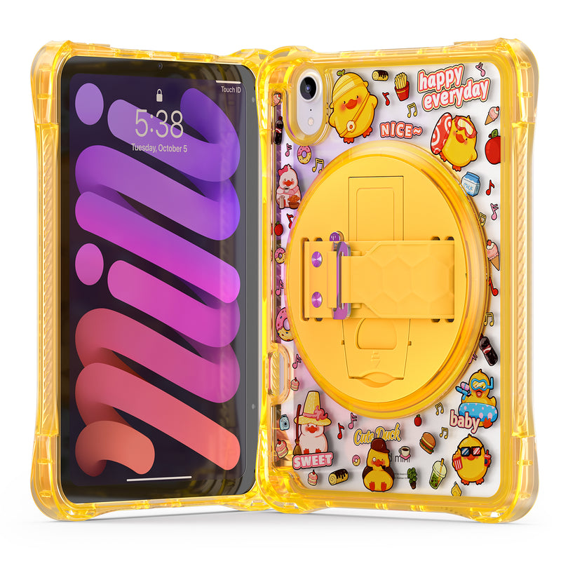 Cargue la imagen en el visor de la galería, [Built-in Pen Slot][With Shoulder Strap] Apple iPad Mini 6/7 8.3&#39;&#39; 6/7th Gen (2021/2024) Cartoon Kids Transparent Anti-Drop Protective Stand Case
