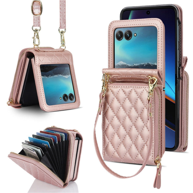 Load image into Gallery viewer, [With Shoulder Strap] [With Card Slot] Motorola Razr 50/Ultra - PU leather Crossbody Wallet Style Shockproof Phone Case - Polar Tech Australia
