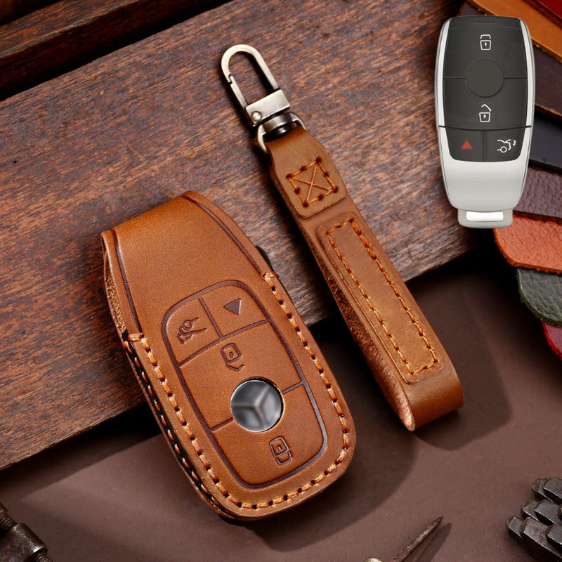 Chargez l&#39;image dans la visionneuse de la galerie, Mercedes Benz Handcrafted Genuine Leather Car Key Fob Protective Cover Case For Benz E-Class
