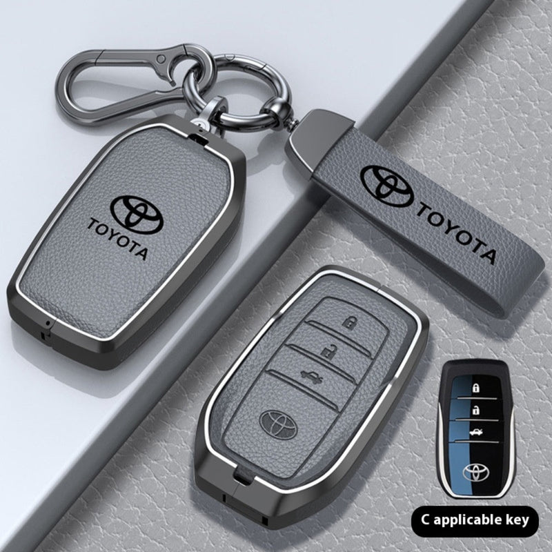 Load image into Gallery viewer, Toyota Zinc Alloy with Genuine Leather Full-Coverage Car Key Fob Protective Case Cover For RAV4, Camry, C-HR, Corolla, Prado, Prius
