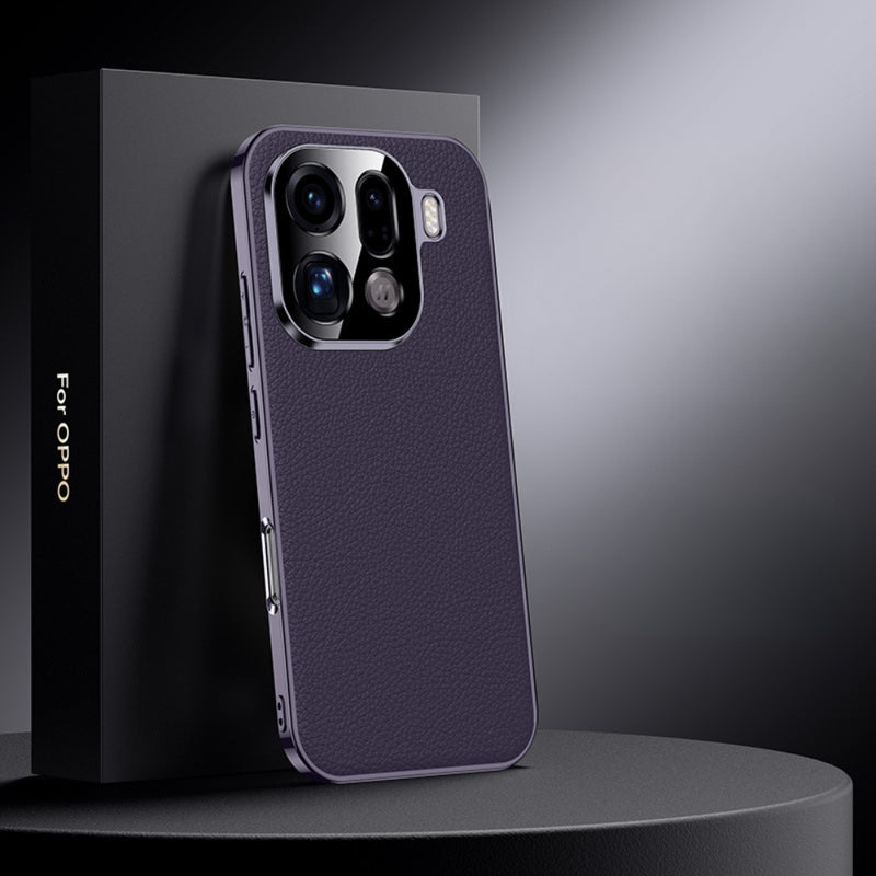 Cargue la imagen en el visor de la galería, OPPO Find X9 - Electroplated Genuine Leather Pebbled Case
