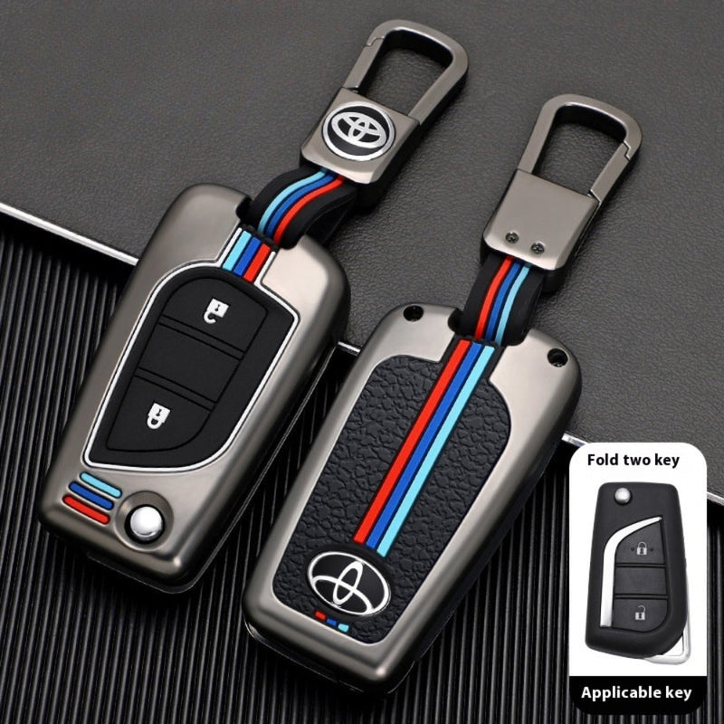 Load image into Gallery viewer, Toyota Foldable Style Metal Shell &amp; Soft Silicone Full Protection Car Key Fob Case Cover For Camry RAV4 Highlander Avalon C-HR Prius Corolla
