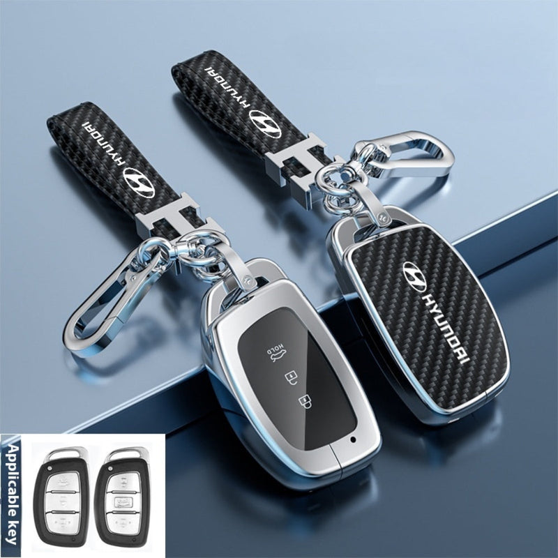 Load image into Gallery viewer, Hyundai Zinc Alloy + Carbon Fiber Texture Car Key Fob Case Cover For Palisade, Elantra, Accent, Kona, Santa Fe, Veloster
