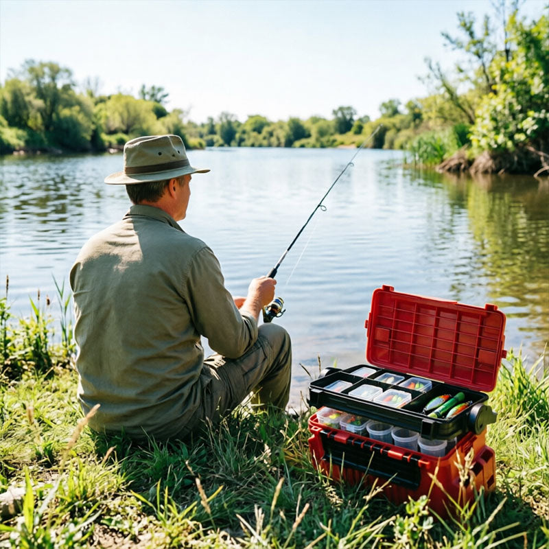 Chargez l'image dans la visionneuse de la galerie, Portable 2-Layer Fishing Tackle Box, Adjustable Compartment Tackle Bag with Rod &amp; Cup Holder
