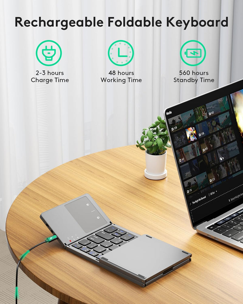 Load image into Gallery viewer, Foldable Bluetooth Keyboard with Touchpad Portable Wireless Keyboard , Rechargeable Full Size Ultra Slim Pocket Folding Keyboard for Android Windows iOS Tablet And Mobile Phone - Polar Tech Australia
