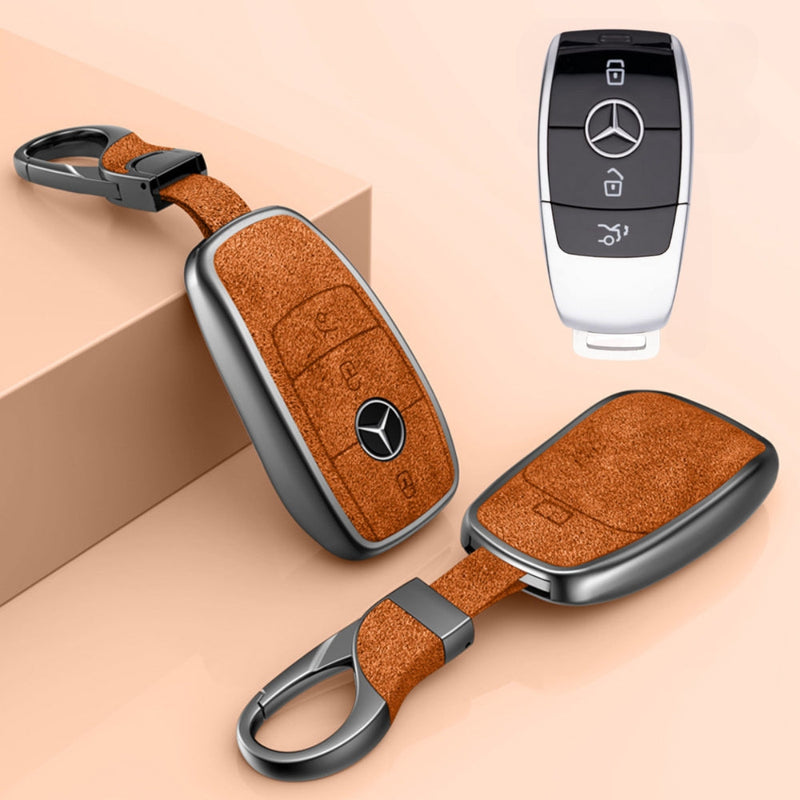 Chargez l&#39;image dans la visionneuse de la galerie, Mercedes Benz Aluminum Alloy Leather Car Key Fob Protection Case Cover For Benz A, C, E, S, G-Class, GLA, GLB, GLC, GLE, GLS, CLA, CLS, EQC
