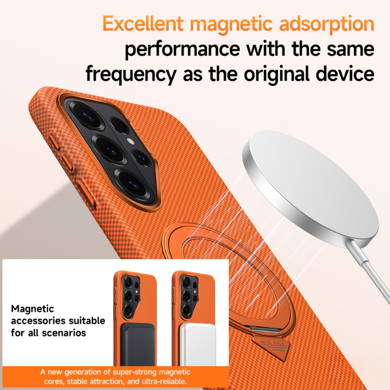 Cargue la imagen en el visor de la galería, [Built-in Stand][Magsafe Compatible] Samsung Galaxy S26/Plus/Ultra - Carbon Fiber Pattern Shockproof Protective Case
