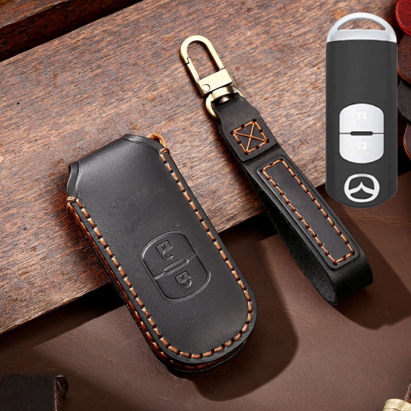 Chargez l&#39;image dans la visionneuse de la galerie, Mazda Handcrafted Genuine Leather Folding Car Key Fob Case Cover For CX-5, CX-4, CX-3
