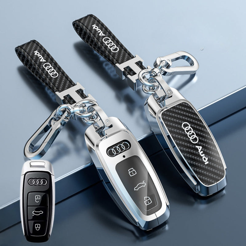 Load image into Gallery viewer, Audi Zinc Alloy + Carbon Fiber Texture Car Key Fob Case Cover For A3, A4, A5, A6, Q2, Q3, Q5, Q7, Q8, e-tron
