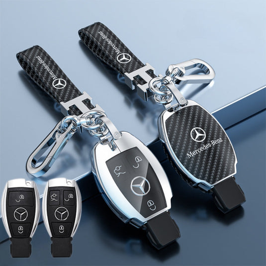 Mercedes Benz Zinc Alloy + Carbon Fiber Texture Car Key Fob Case Cover For Benz A, B, C, E, S, G-Class, GLA, GLB, GLC, GLE, GLS, CLA, CLS, EQC
