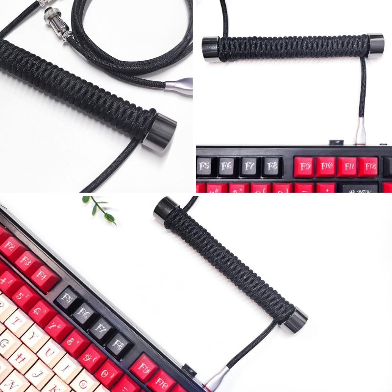 Chargez l&#39;image dans la visionneuse de la galerie, Custom Coiled 1.8M USB C Cable for Gaming Keyboard, Double-Sleeved Mechanical Keyboard Cable with Detachable Metal Aviator
