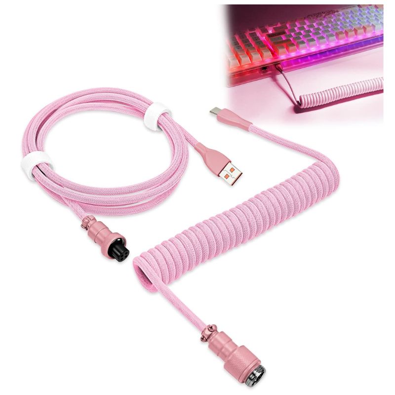 Chargez l&#39;image dans la visionneuse de la galerie, Custom Coiled 1.8M USB C Cable for Gaming Keyboard, Double-Sleeved Mechanical Keyboard Cable with Detachable Metal Aviator
