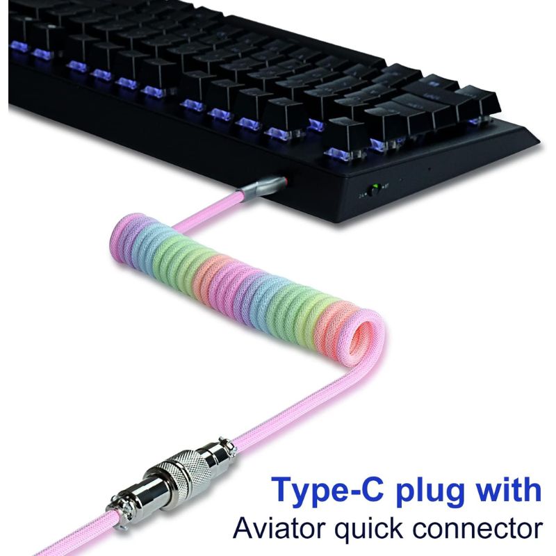 Chargez l&#39;image dans la visionneuse de la galerie, Custom Coiled 1.8M USB C Cable for Gaming Keyboard, Double-Sleeved Mechanical Keyboard Cable with Detachable Metal Aviator
