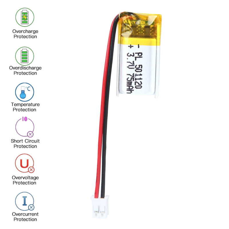 Chargez l&#39;image dans la visionneuse de la galerie, [PH2.0-JST Connector][501120] Universal 75mAh 3.7V Rechargeable Li-Ion Lithium Polymer Battery - Polar Tech Australia
