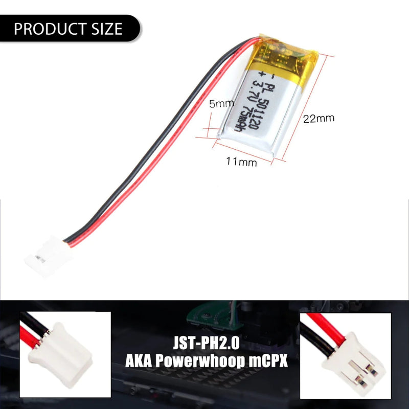 Chargez l&#39;image dans la visionneuse de la galerie, [PH2.0-JST Connector][501120] Universal 75mAh 3.7V Rechargeable Li-Ion Lithium Polymer Battery - Polar Tech Australia

