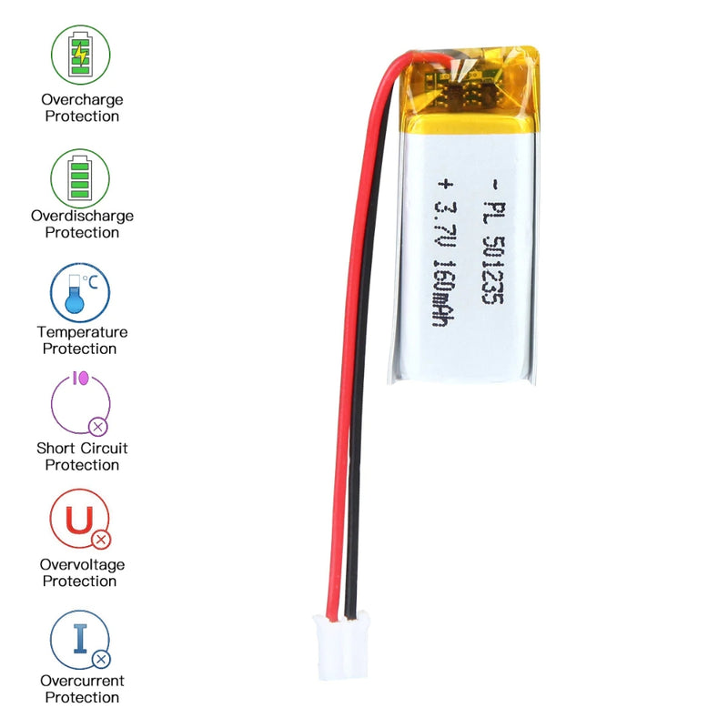 Chargez l&#39;image dans la visionneuse de la galerie, [PH2.0-JST Connector][501235] Universal 160mAh 3.7V Rechargeable Li-Ion Lithium Polymer Battery - Polar Tech Australia
