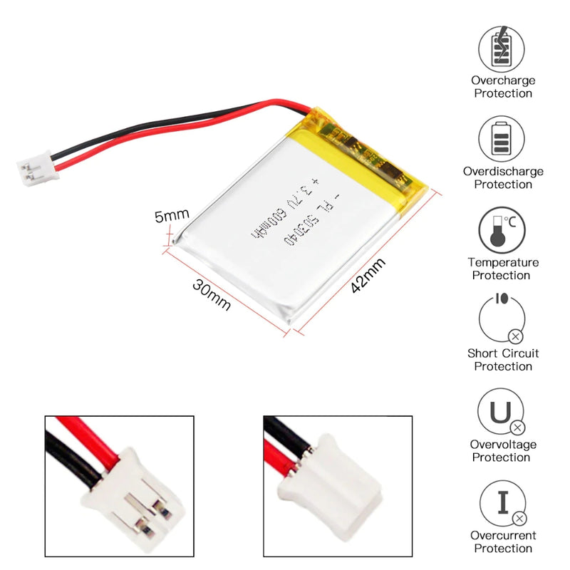 Chargez l&#39;image dans la visionneuse de la galerie, [PH2.0-JST Connector][503040] Universal 600mAh 3.7V Rechargeable Li-Ion Lithium Polymer Battery - Polar Tech Australia
