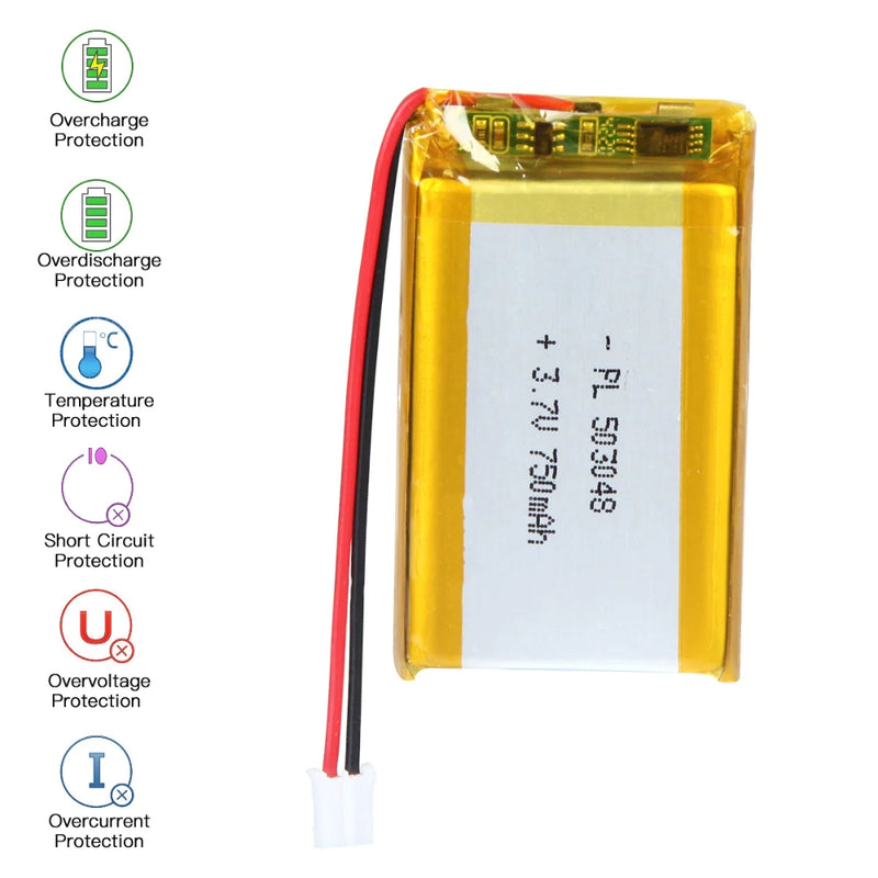 Cargue la imagen en el visor de la galería, [PH2.0-JST Connector][503048] Universal 750mAh 3.7V Rechargeable Li-Ion Lithium Polymer Battery - Polar Tech Australia
