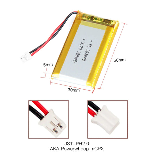[PH2.0-JST Connector][503048] Universal 750mAh 3.7V Rechargeable Li-Ion Lithium Polymer Battery - Polar Tech Australia