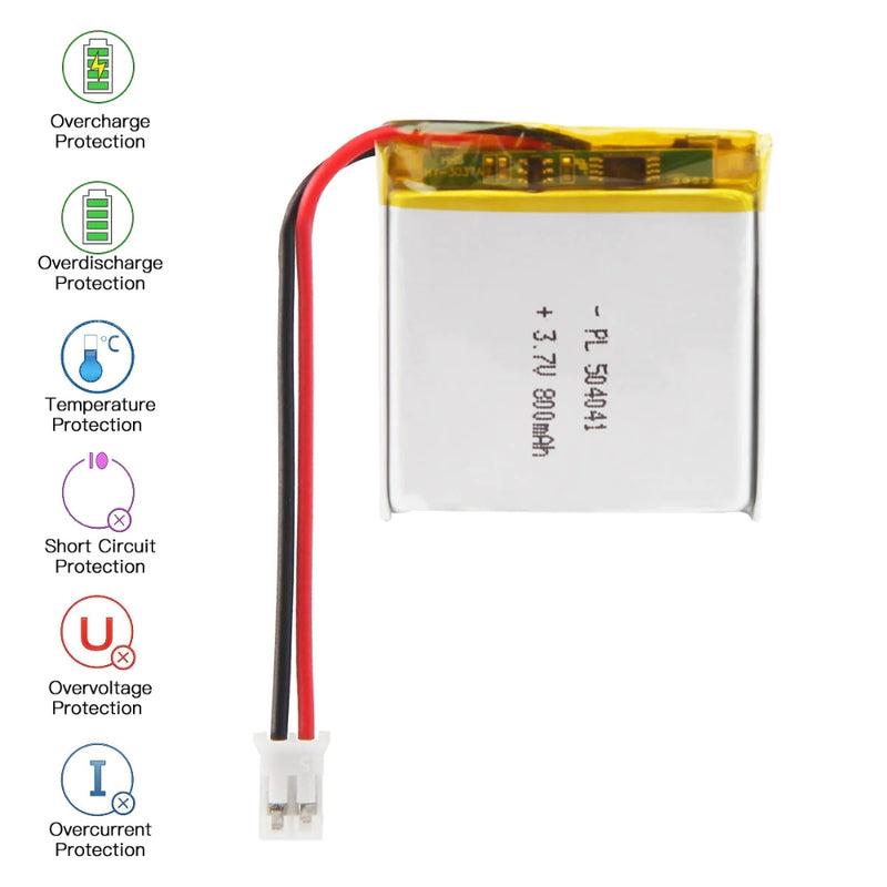 Chargez l&#39;image dans la visionneuse de la galerie, [PH2.0-JST Connector][504041] Universal 800mAh 3.7V Rechargeable Li-Ion Lithium Polymer Battery - Polar Tech Australia
