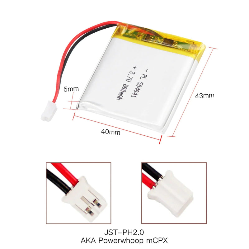 Chargez l&#39;image dans la visionneuse de la galerie, [PH2.0-JST Connector][504041] Universal 800mAh 3.7V Rechargeable Li-Ion Lithium Polymer Battery - Polar Tech Australia
