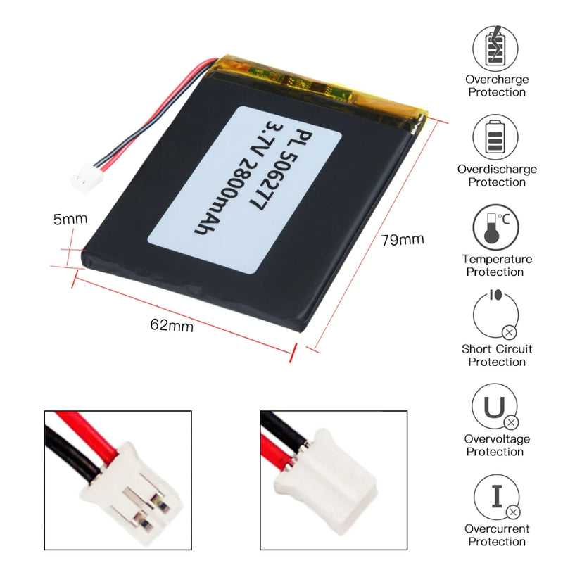 Chargez l&#39;image dans la visionneuse de la galerie, [PH2.0-JST Connector][506277] Universal 2800mAh 3.7V Rechargeable Li-Ion Lithium Polymer Battery - Polar Tech Australia
