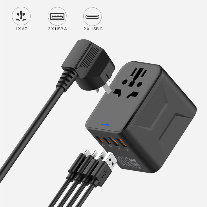 Load image into Gallery viewer, Universal 4 Ports PD 65W Conversion charger with dual USB-A ports, Dual USB-C ports, AC socket and Converter Wall Charger International Travelling Adapte - Polar Tech Australia
