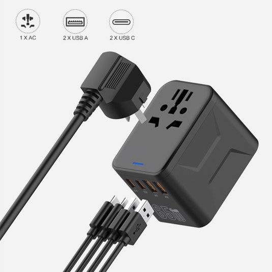 Universal 4 Ports PD 65W Conversion charger with dual USB-A ports, Dual USB-C ports, AC socket and Converter Wall Charger International Travelling Adapte - Polar Tech Australia
