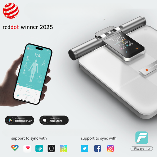 Fitdays Wireless Bluetooth Professional 8-electrode Body Fat Scales with Hand Sensor Full Body Composition BMI Scale
