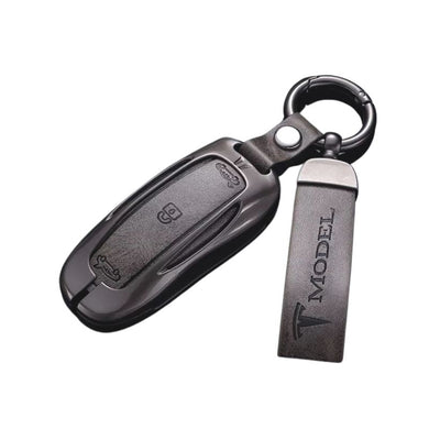 Tesla Metal + PU Leather Smart Car Key Fob Case for Model 3, S, Y, X
